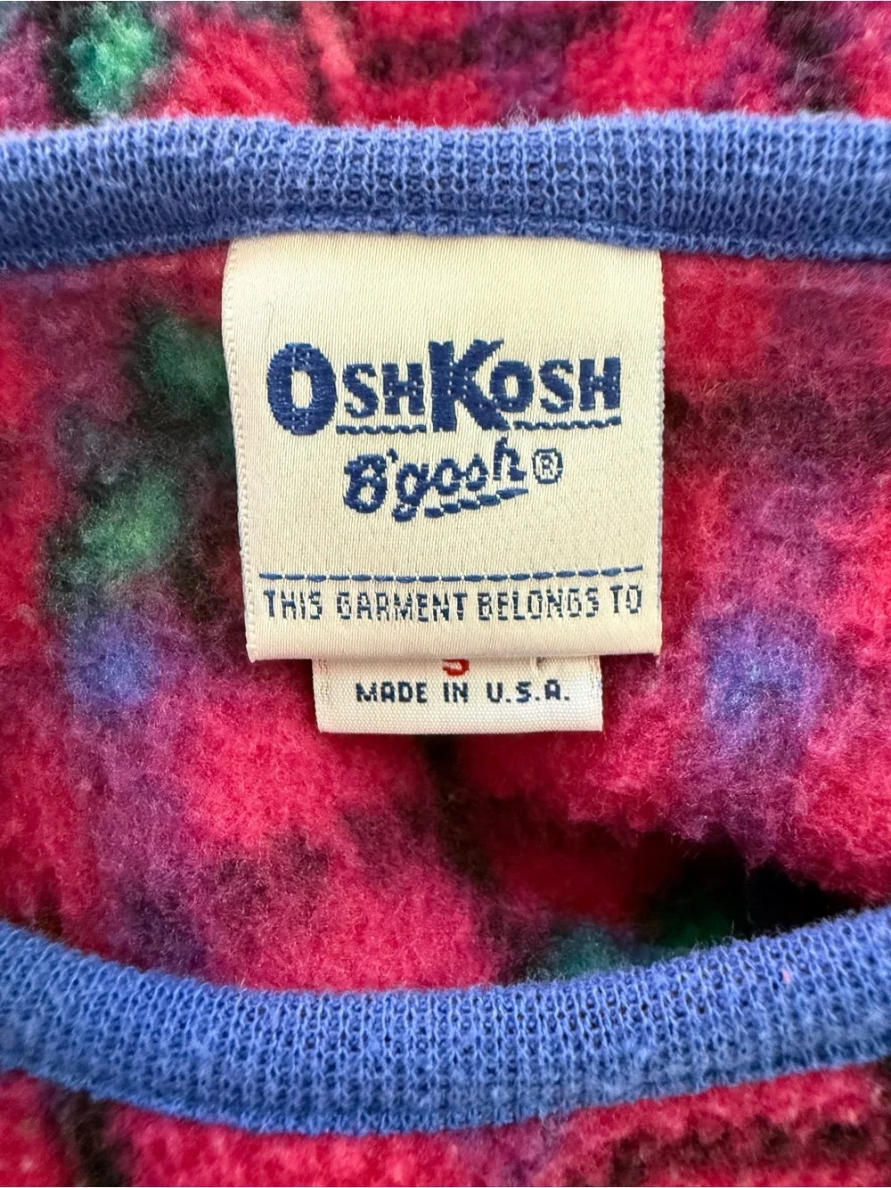 Vintage 80s 90s Oshkosh Fleece Floral Sweater Pink Blue - Girls Sz 5 Made in USA